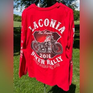 Anvil, Laconia 2016 Biker Rally, Harley Davison, L/S T Shirt, Red, Large